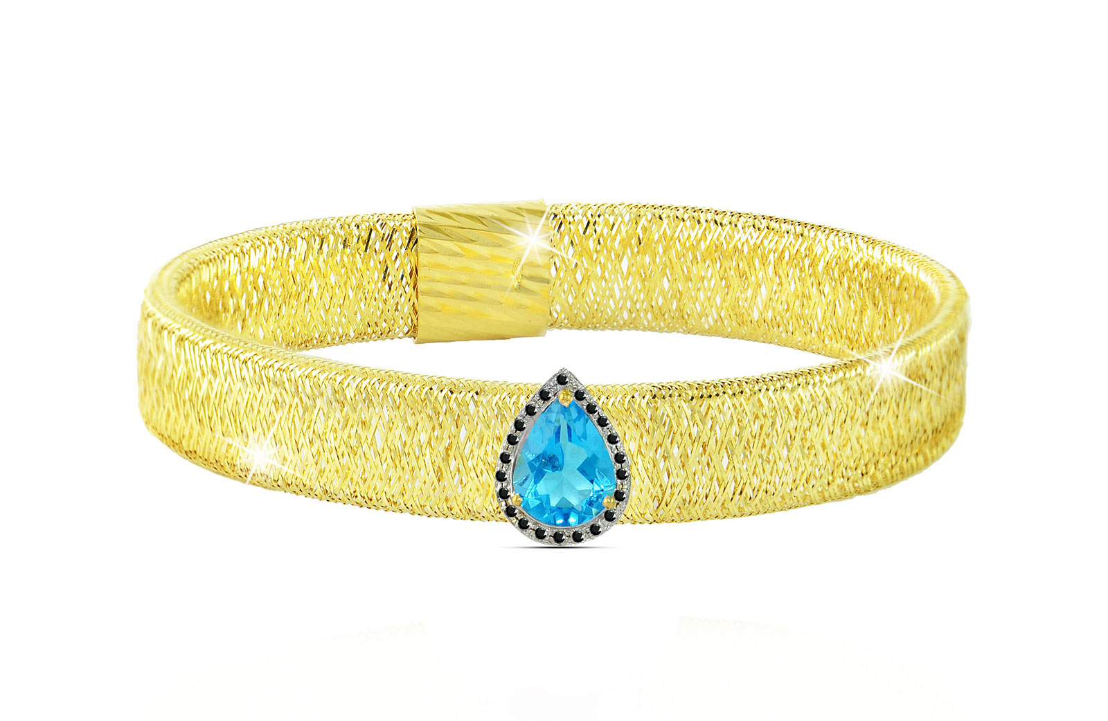 Vera Perla 18K Gold 0.12ct Black Diamonds, Topaz Mesh Bracelet